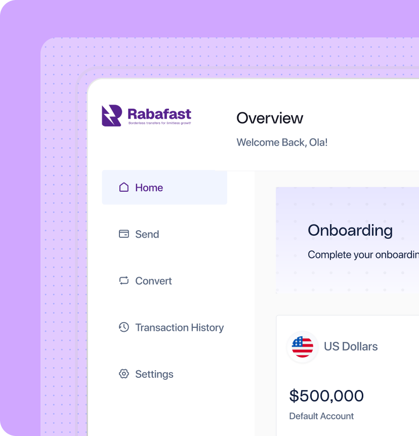 Hero section showcasing RabaFast's global payments infrastructure