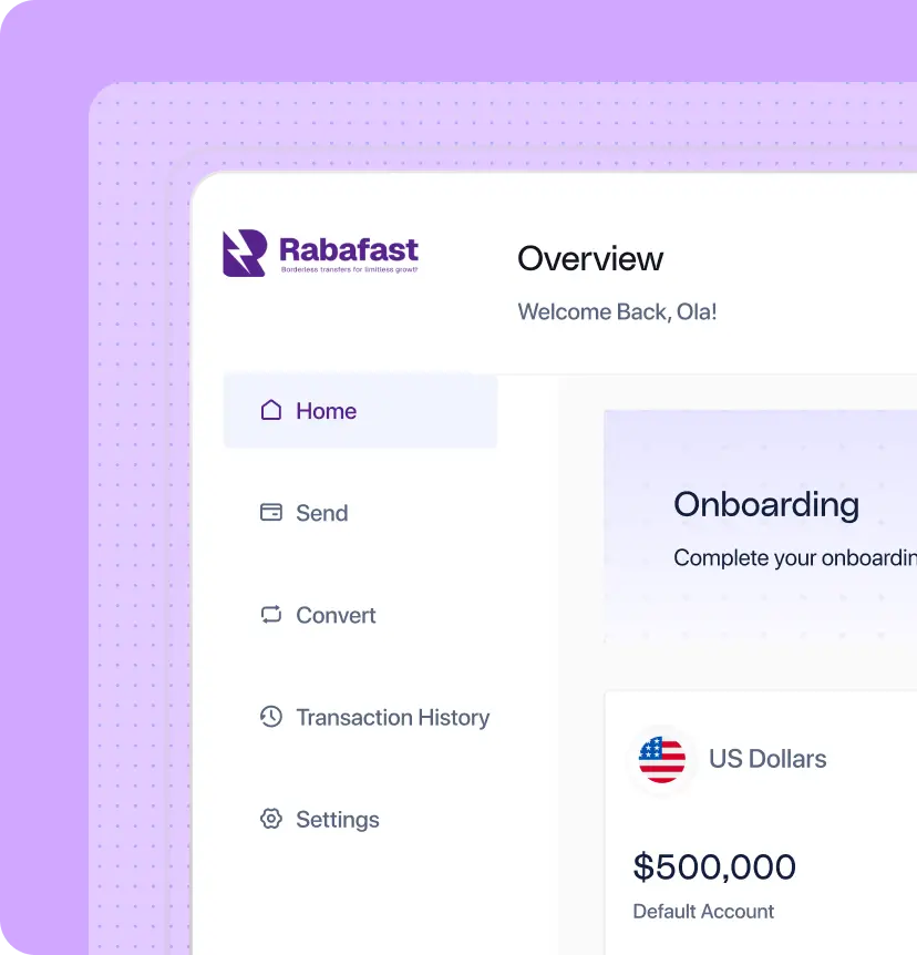 Hero section showcasing RabaFast's global payments infrastructure