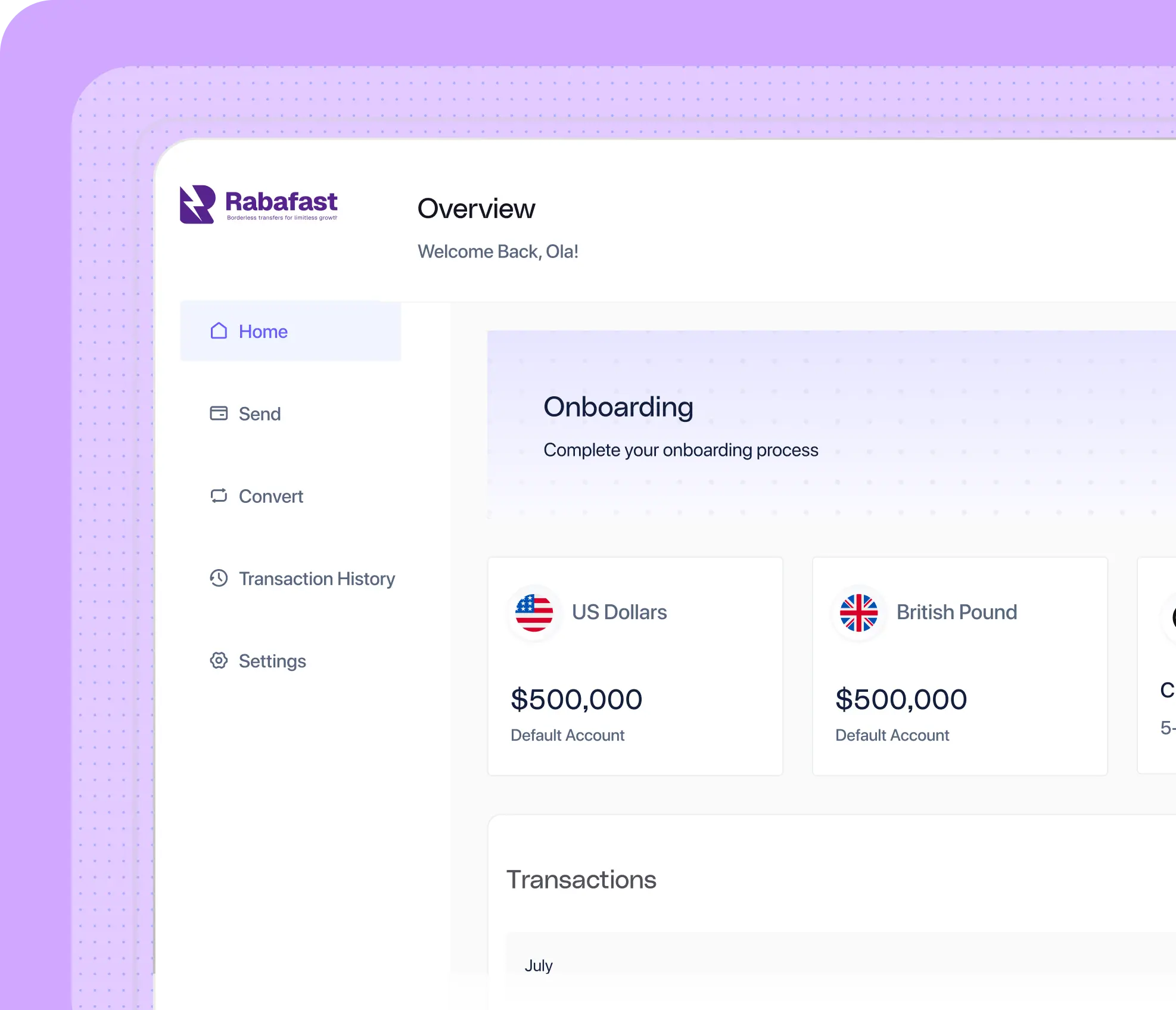 Hero section showcasing RabaFast's global payments infrastructure